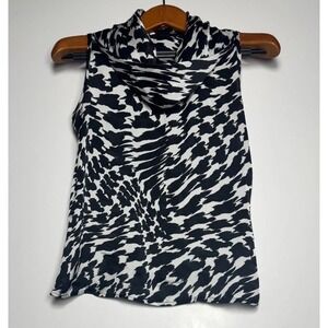 Investments‎ Blouse Top Womens 8 Petite Black White Abstract Print Cowl Neck